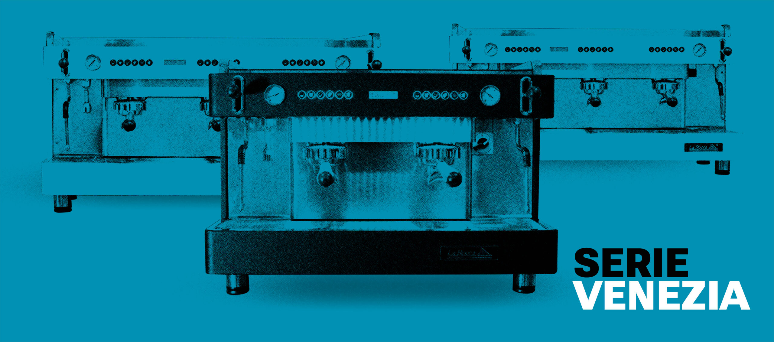 Banner en color azul 3 máquinas de café de la serie Venezia de La Rocca Chile