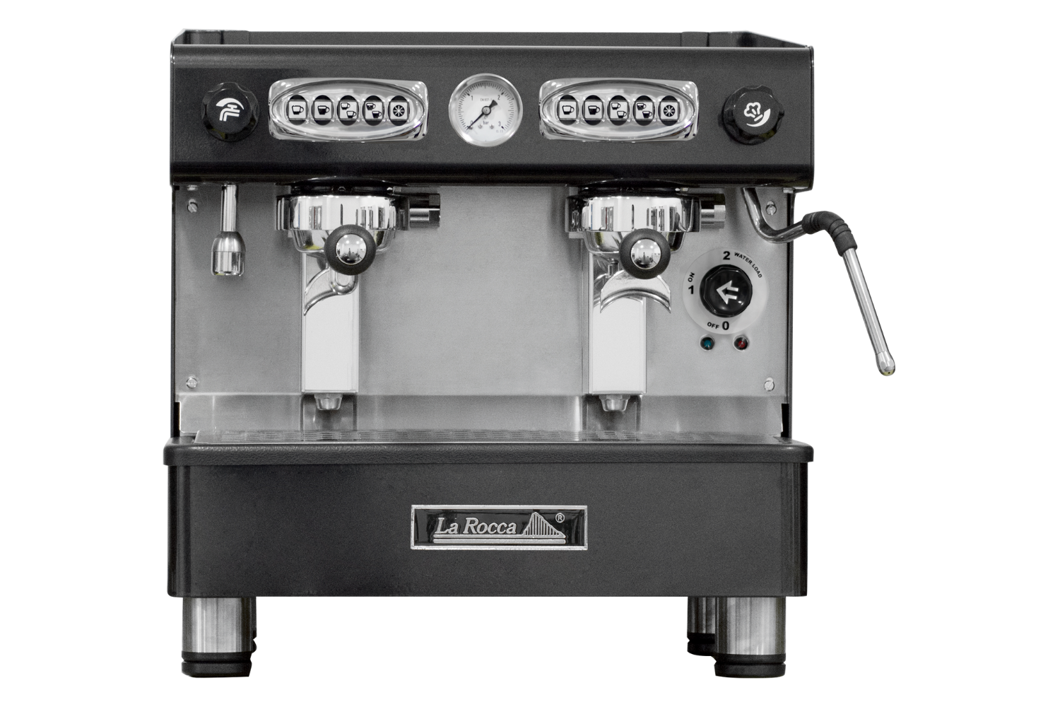Máquina de café profesional Java Compact de dos grupos y tamaño compacto de color negro de La Rocca.