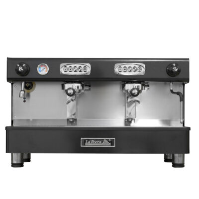 Detalle de la Máquina de café profesional Java Pro de dos grupos de color negro de La Rocca.